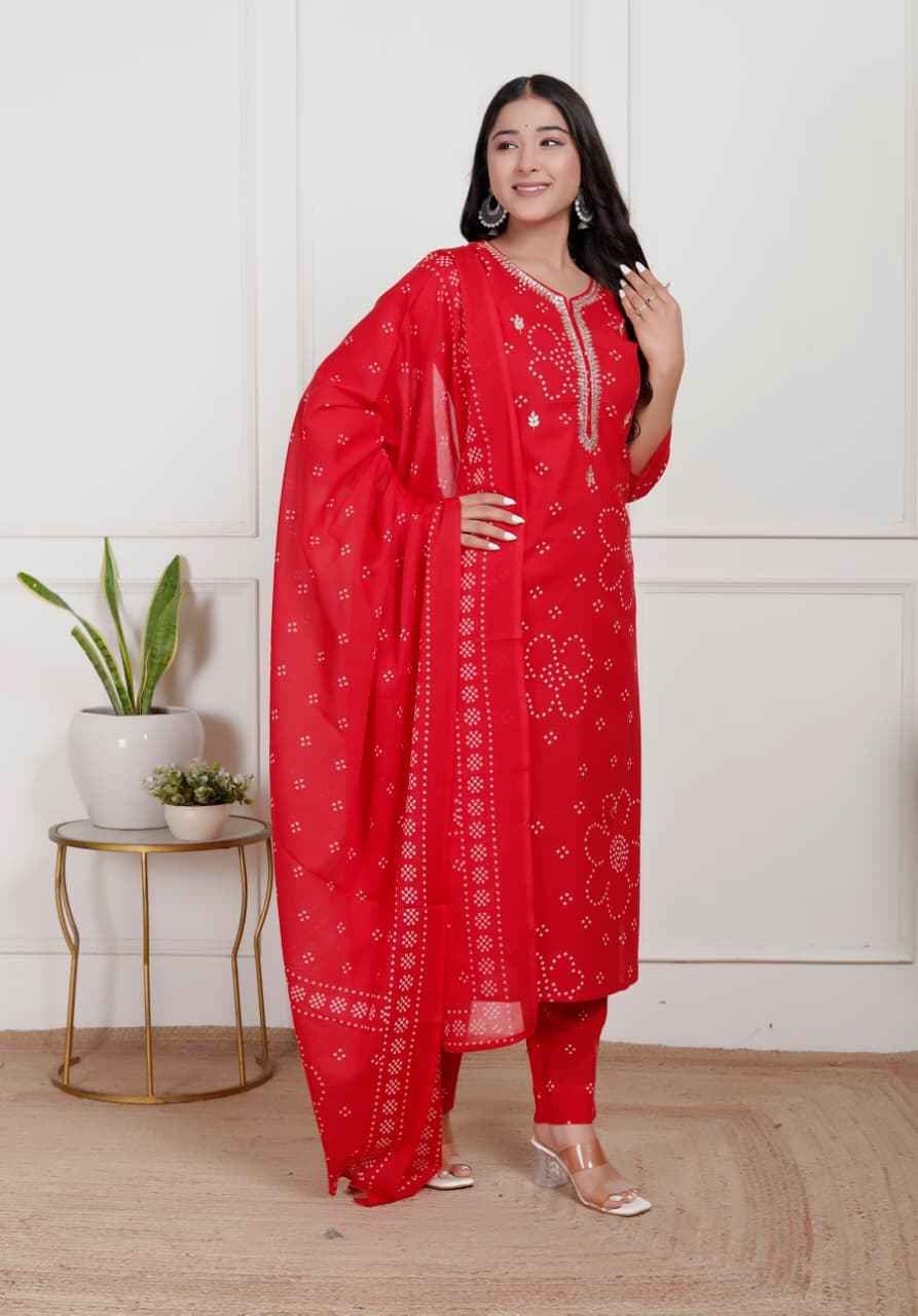 Gulika  Red Bandhej kurta set